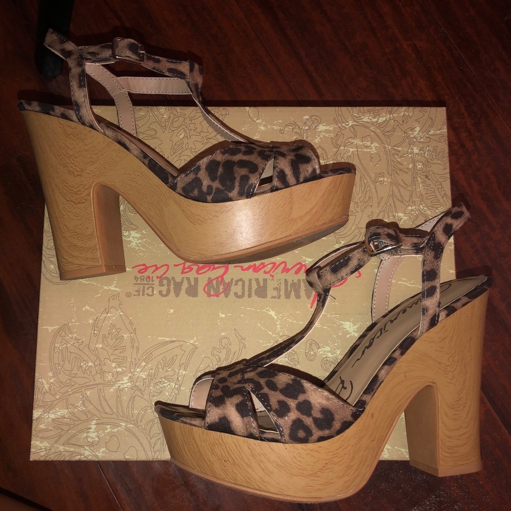 NEW american rag leopard wedge platform heels